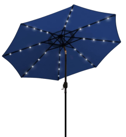 AZ Patio Heaters Solar Market Umbrella with LED Lights in Blue