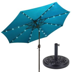AZ Patio Heaters Solar Market Umbrella with LED Lights - Turquoise with  Base