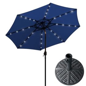 AZ Patio Heaters Solar Market Umbrella with LED Lights - Blue with  Wicker Finish Base