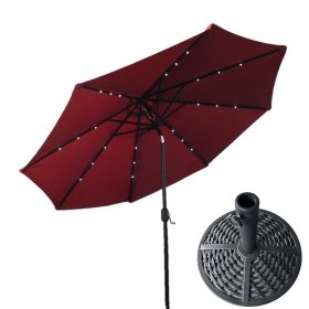 AZ Patio Heaters Solar Market Umbrella with LED Lights - Red with  Wicker Finish Base