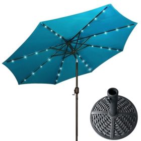 AZ Patio Heaters Solar Market Umbrella with LED Lights - Turquoise with  Wicker Finish Base