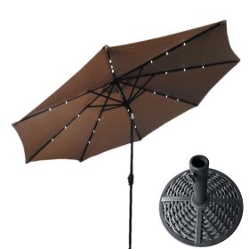AZ Patio Heaters Solar Market Umbrella with LED Lights - Tan with  Wicker Finish Base