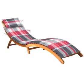 Patio Sun Lounger with Cushion Solid Acacia Wood (Color: Brown)